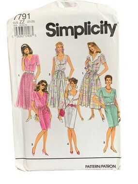 Simplicity 7791 Womens Dress Sewing Pattern Size 20-22-24-26 Uncut 1990s
